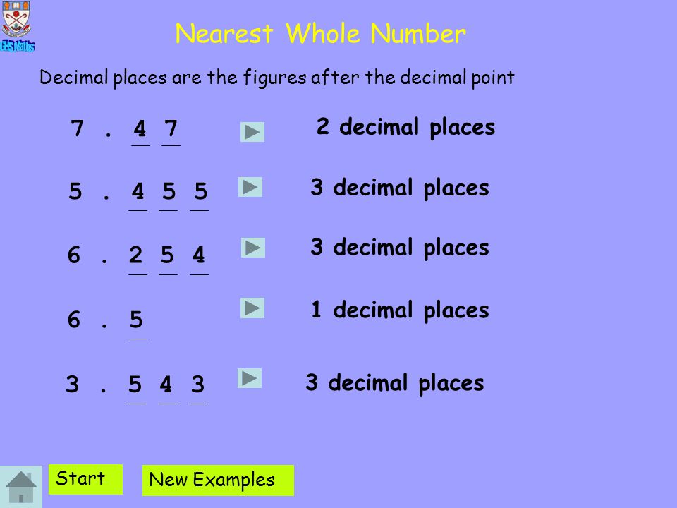Nearest Whole Number Decimal places are the figures after the decimal point decimal places.