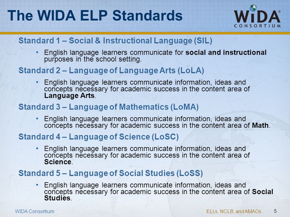 The WIDA ELP Standards Standard 1 – Social & Instructional Language (SIL)