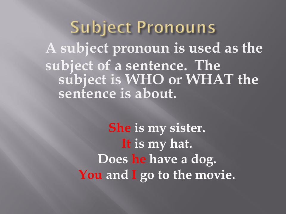 Subject Pronouns A subject pronoun is used as the