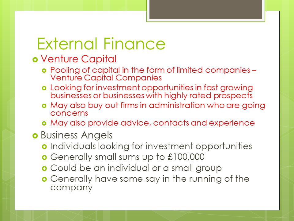 External Finance Venture Capital Business Angels