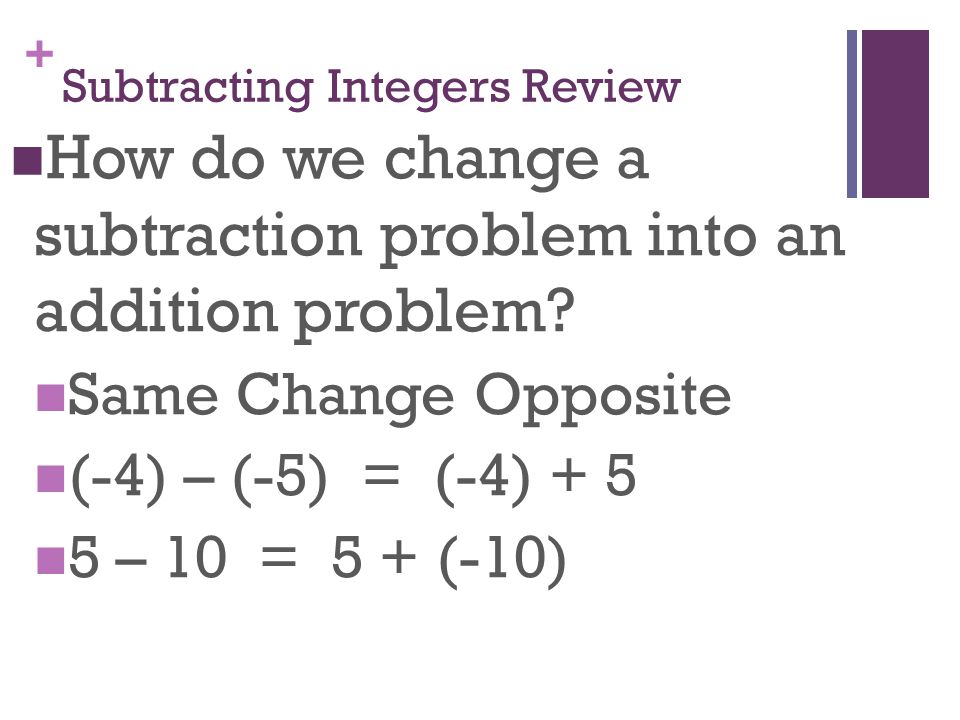 Subtracting Integers Review