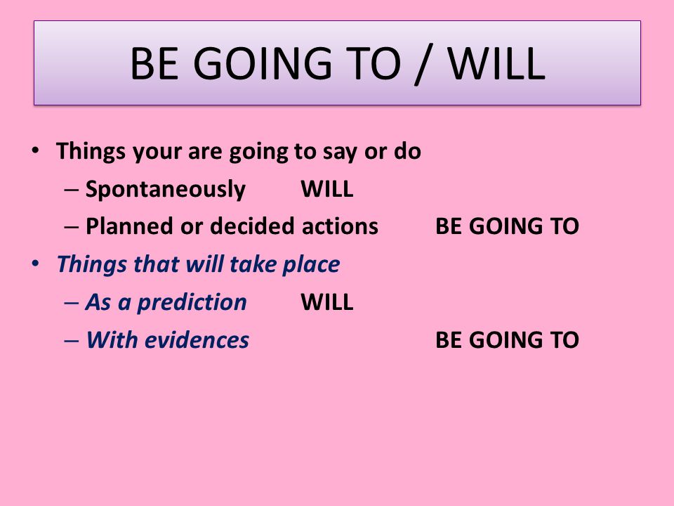 BE GOING TO / WILL Things your are going to say or do