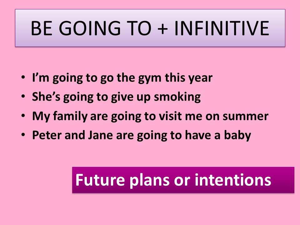 BE GOING TO + INFINITIVE