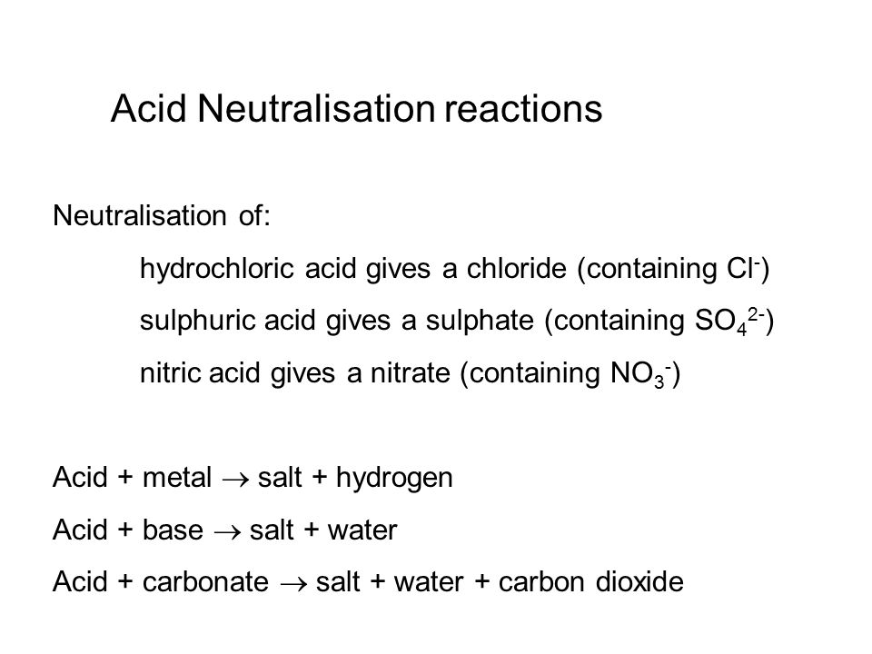 Acid Neutralisation reactions