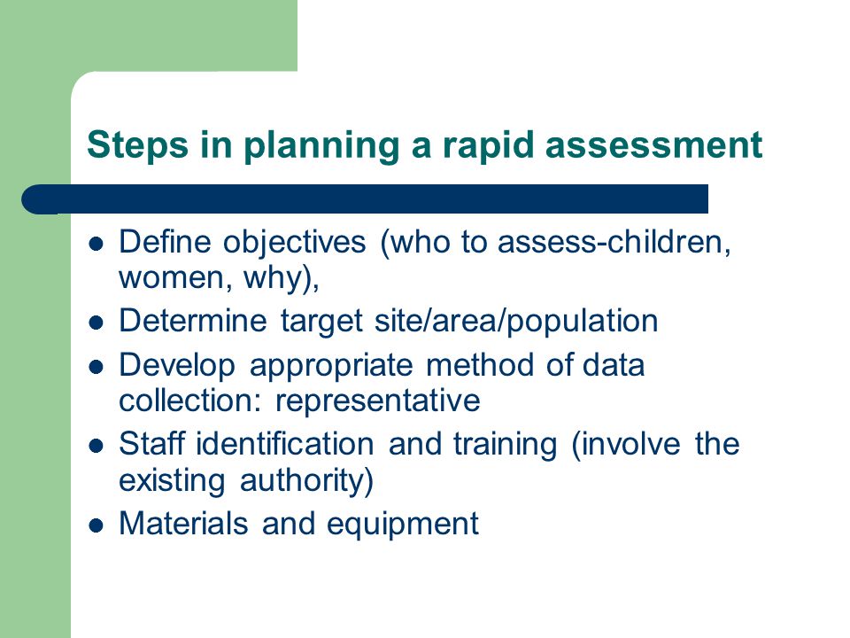 Steps in planning a rapid assessment