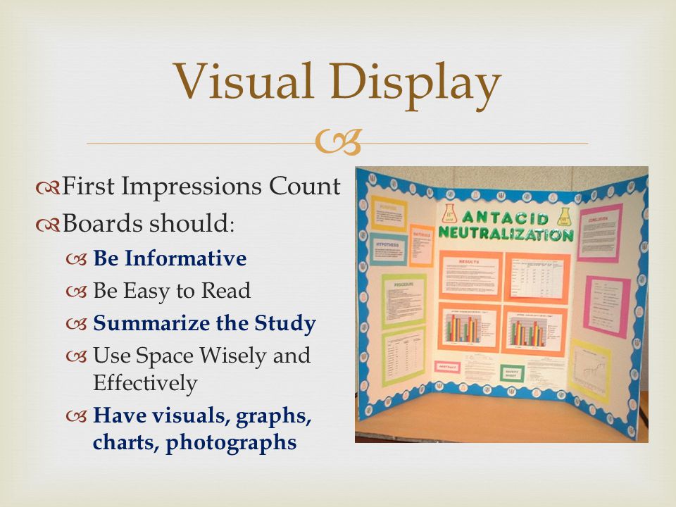 Visual Display First Impressions Count Boards should: Be Informative