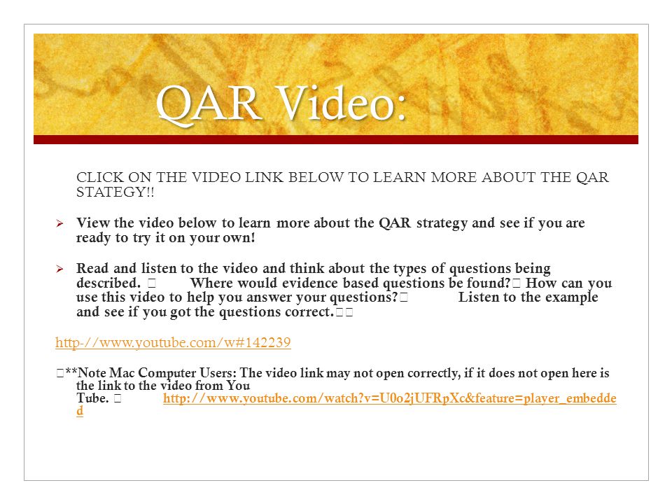 QAR Video: CLICK ON THE VIDEO LINK BELOW TO LEARN MORE ABOUT THE QAR STATEGY!!