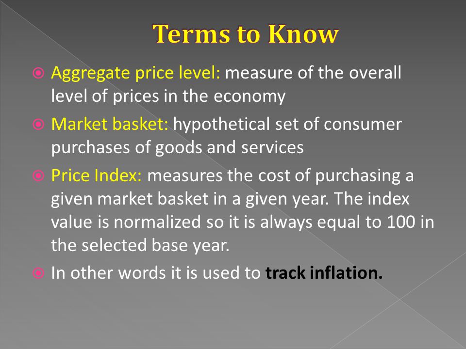 Terms to Know Aggregate price level: measure of the overall level of prices in the economy.