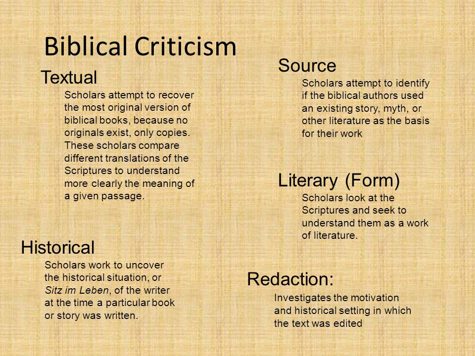 Biblical Criticism Source Textual Literary (Form) Historical