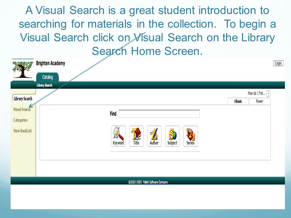 A Visual Search is a great student introduction to searching for materials in the collection.