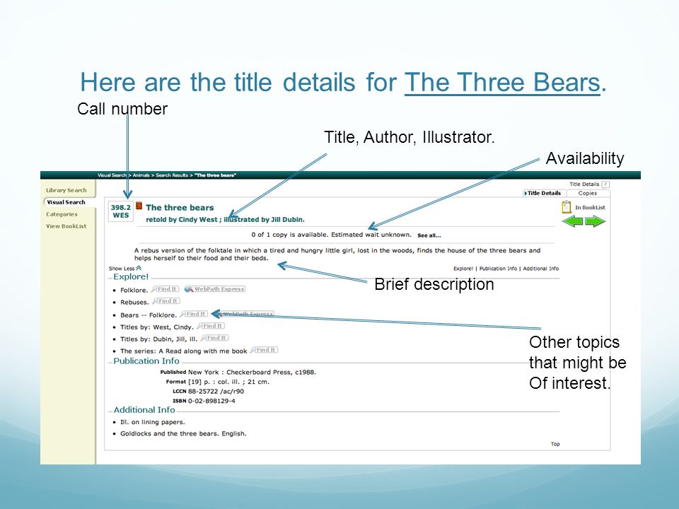 Here are the title details for The Three Bears.