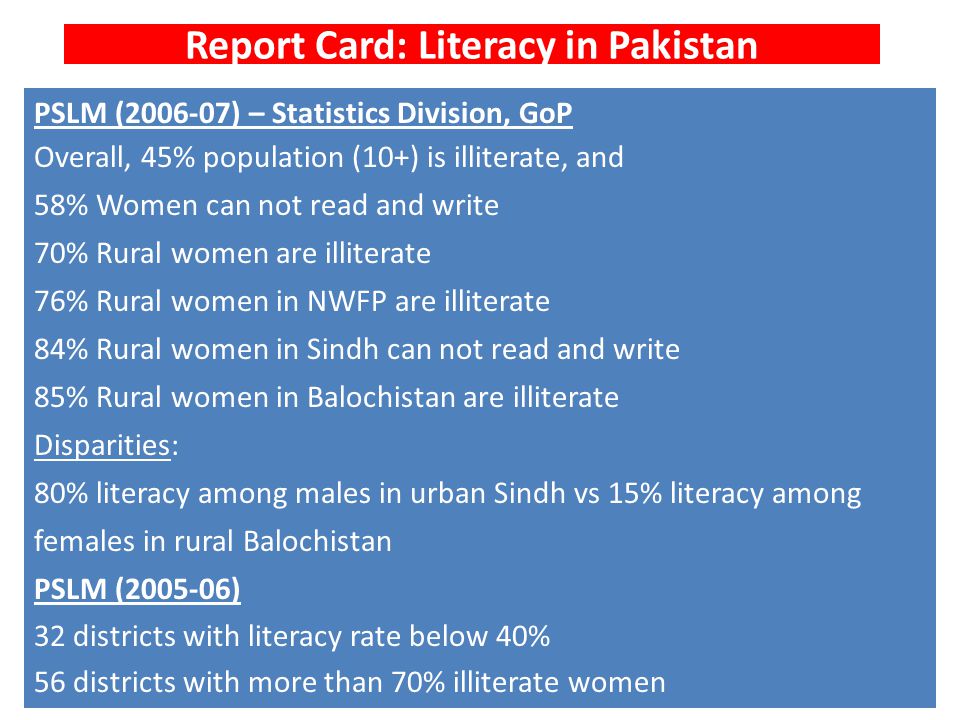 Report Card: Literacy in Pakistan