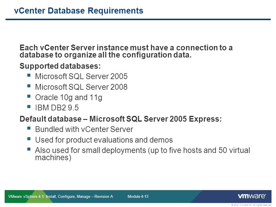vCenter Database Requirements