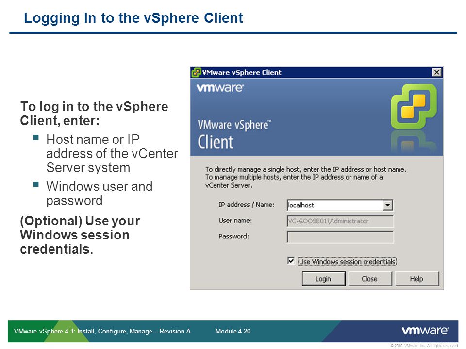 Logging In to the vSphere Client