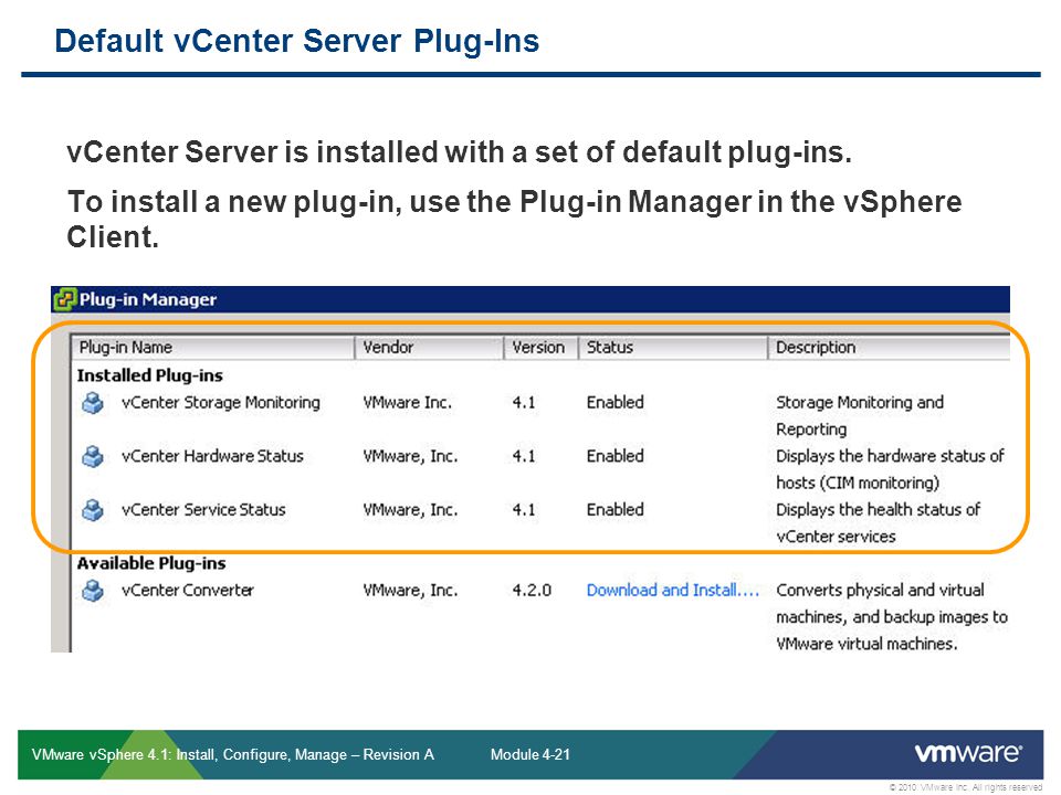 Default vCenter Server Plug-Ins