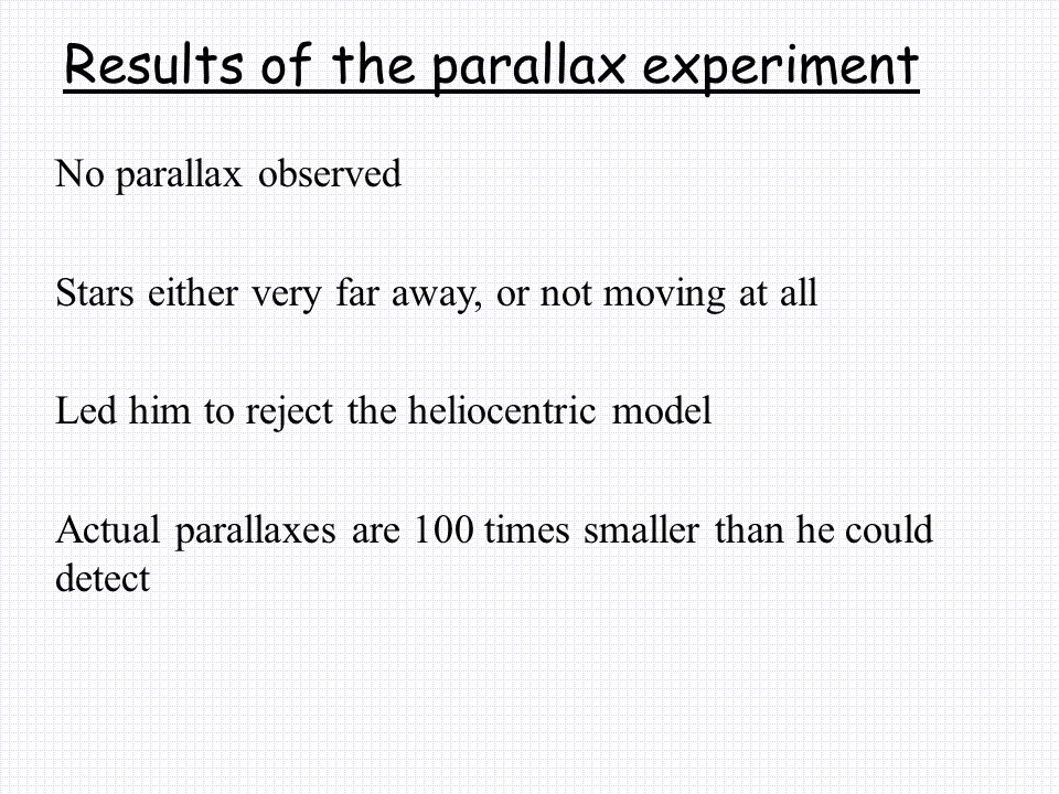Results of the parallax experiment