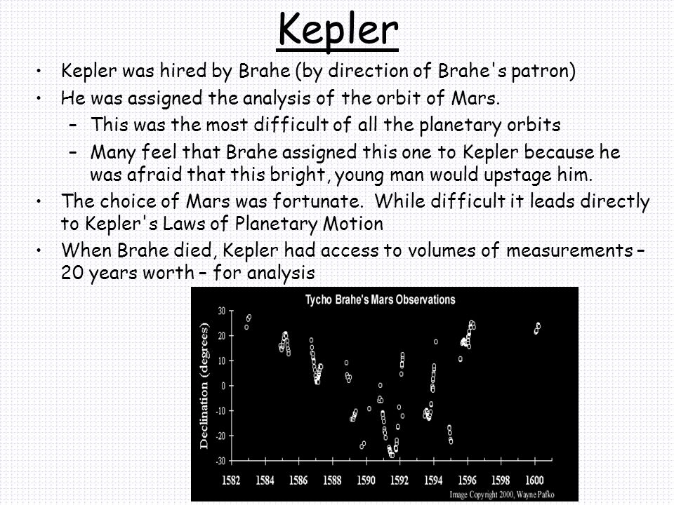 Kepler Kepler was hired by Brahe (by direction of Brahe s patron)