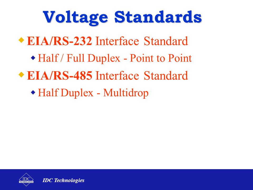 Voltage Standards EIA/RS-232 Interface Standard