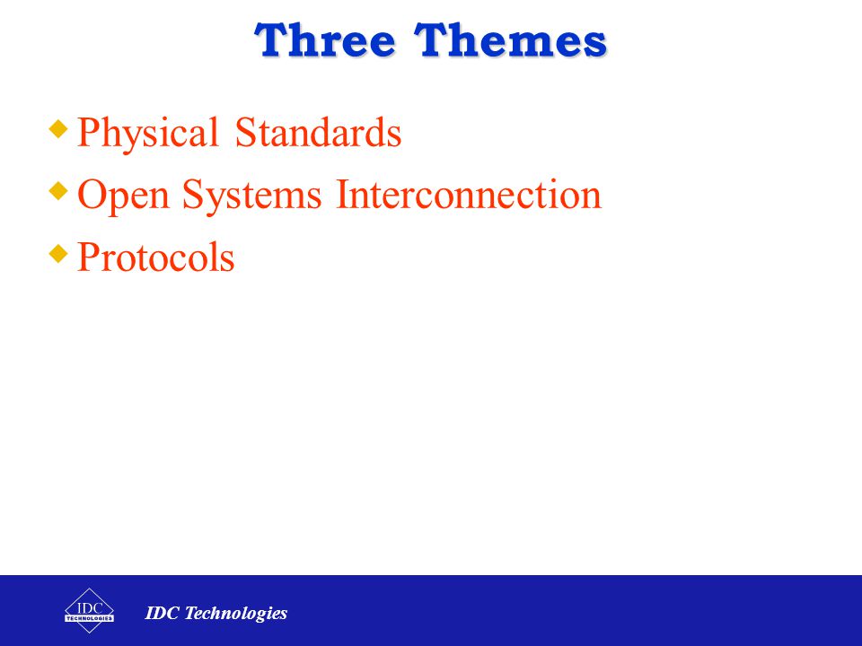 Three Themes Physical Standards Open Systems Interconnection Protocols