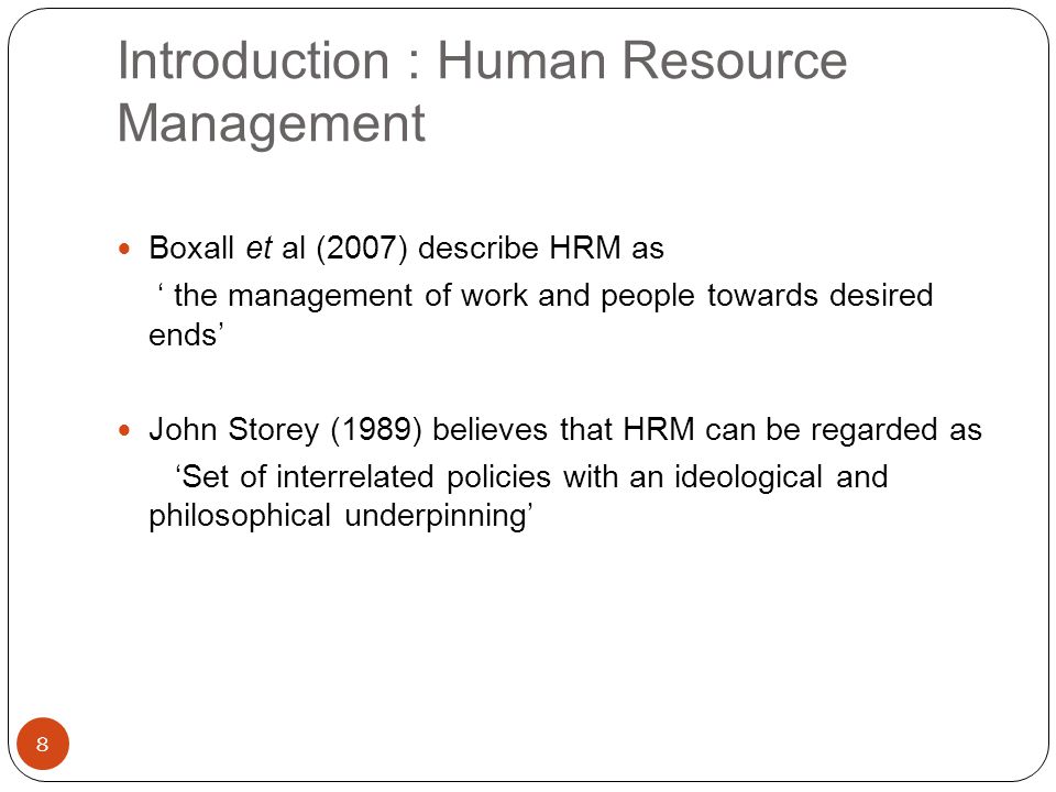Introduction : Human Resource Management