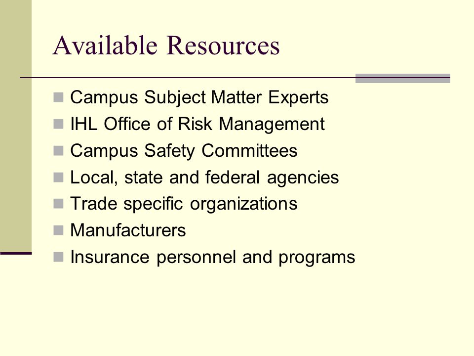 Available Resources Campus Subject Matter Experts