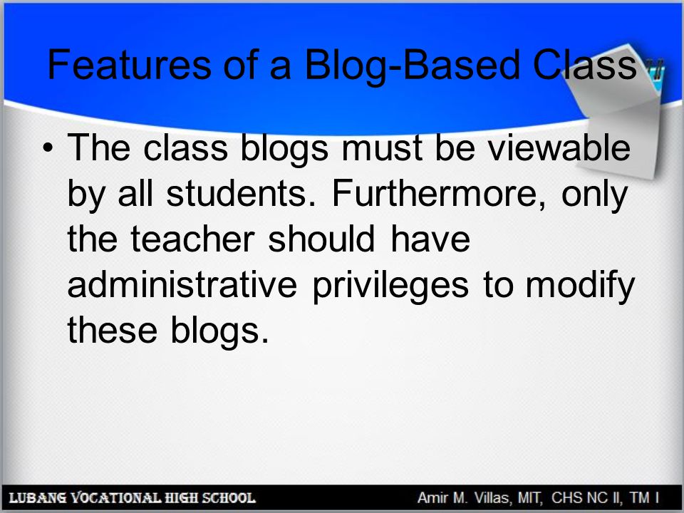 Features of a Blog-Based Class