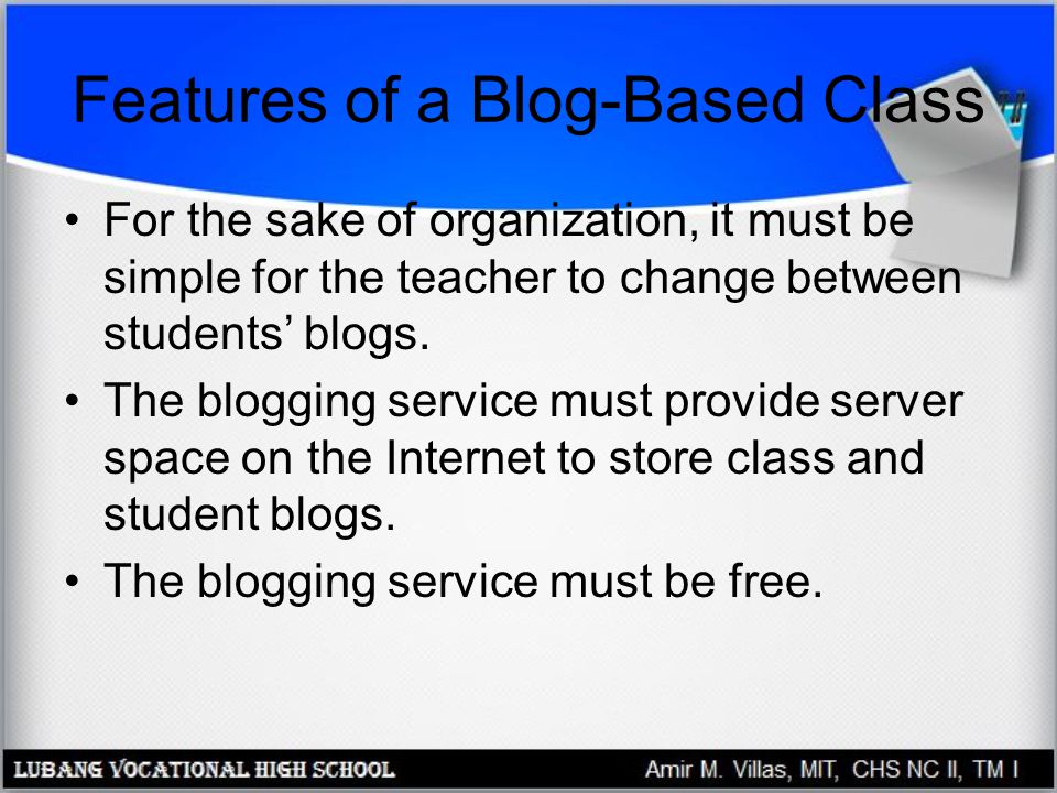 Features of a Blog-Based Class