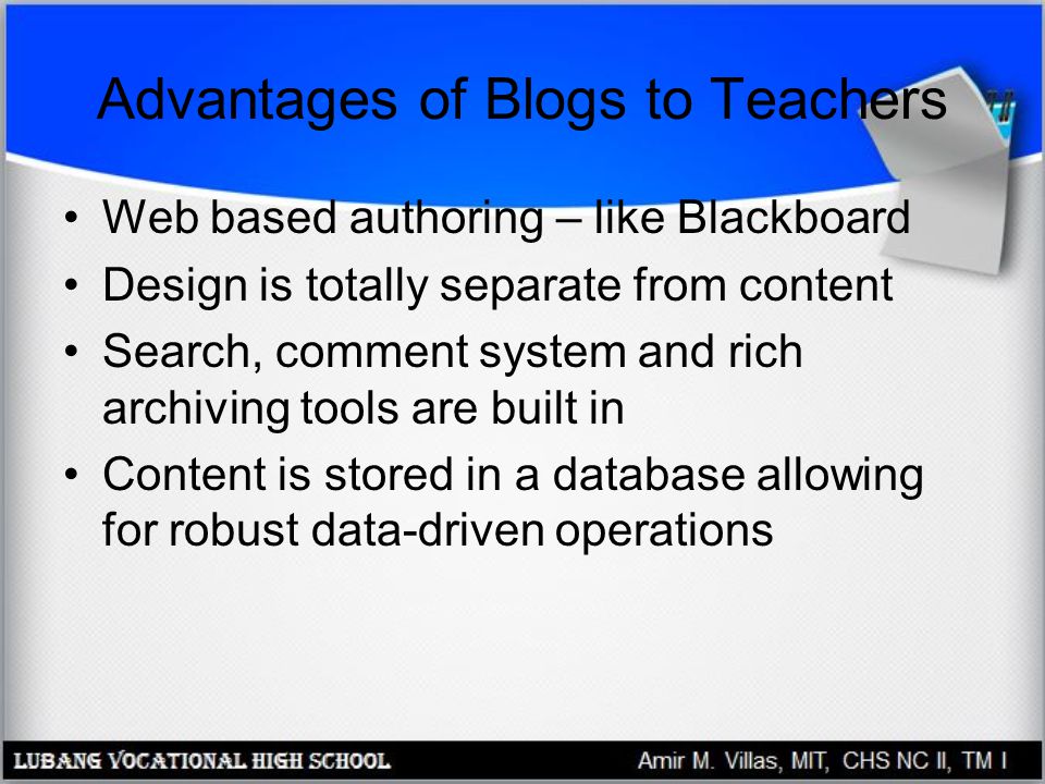 Advantages of Blogs to Teachers