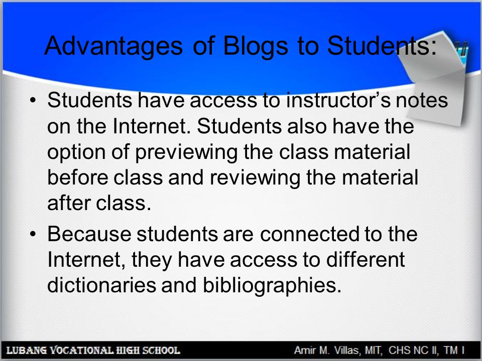 Advantages of Blogs to Students:
