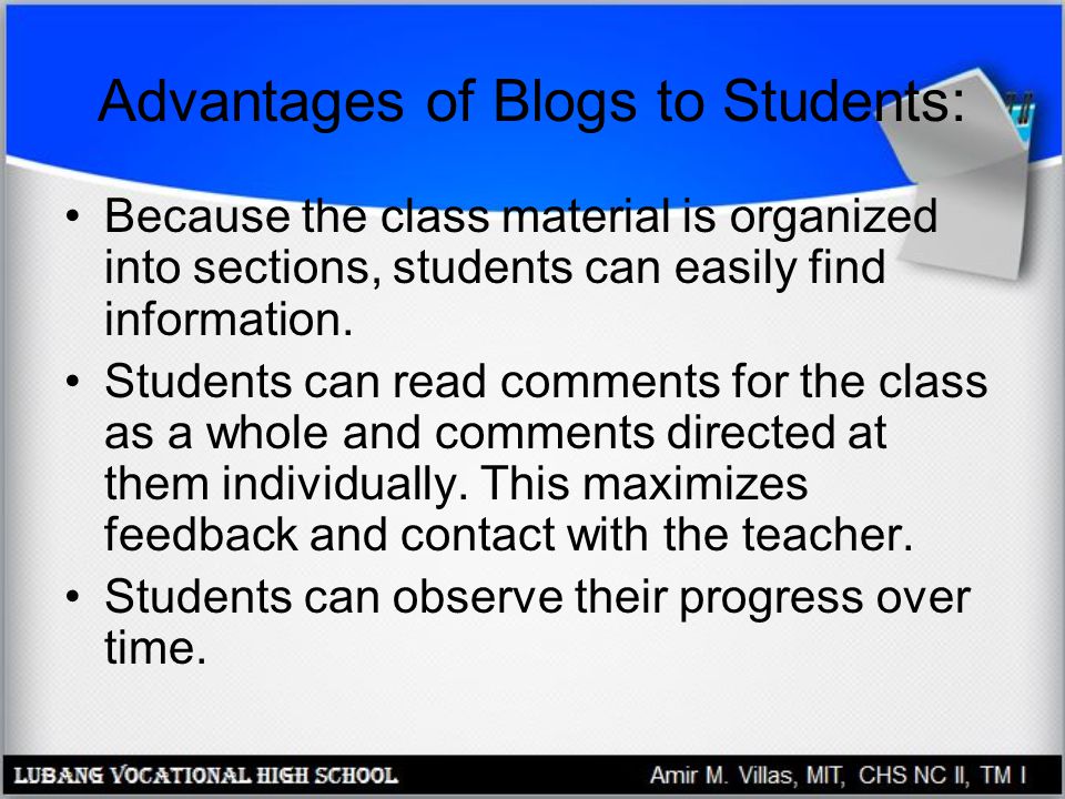 Advantages of Blogs to Students: