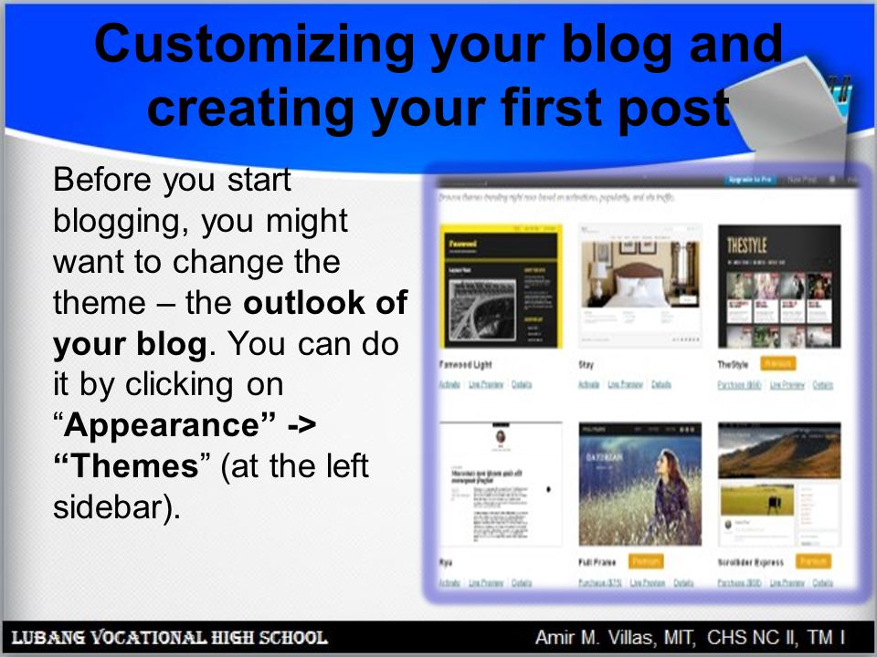 Customizing your blog and creating your first post