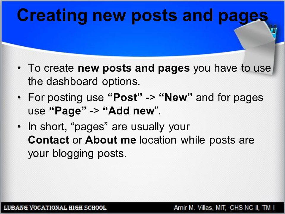 Creating new posts and pages