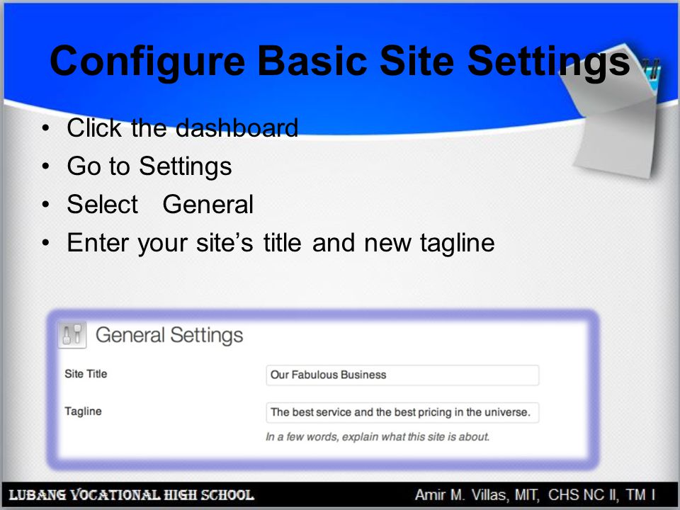 Configure Basic Site Settings
