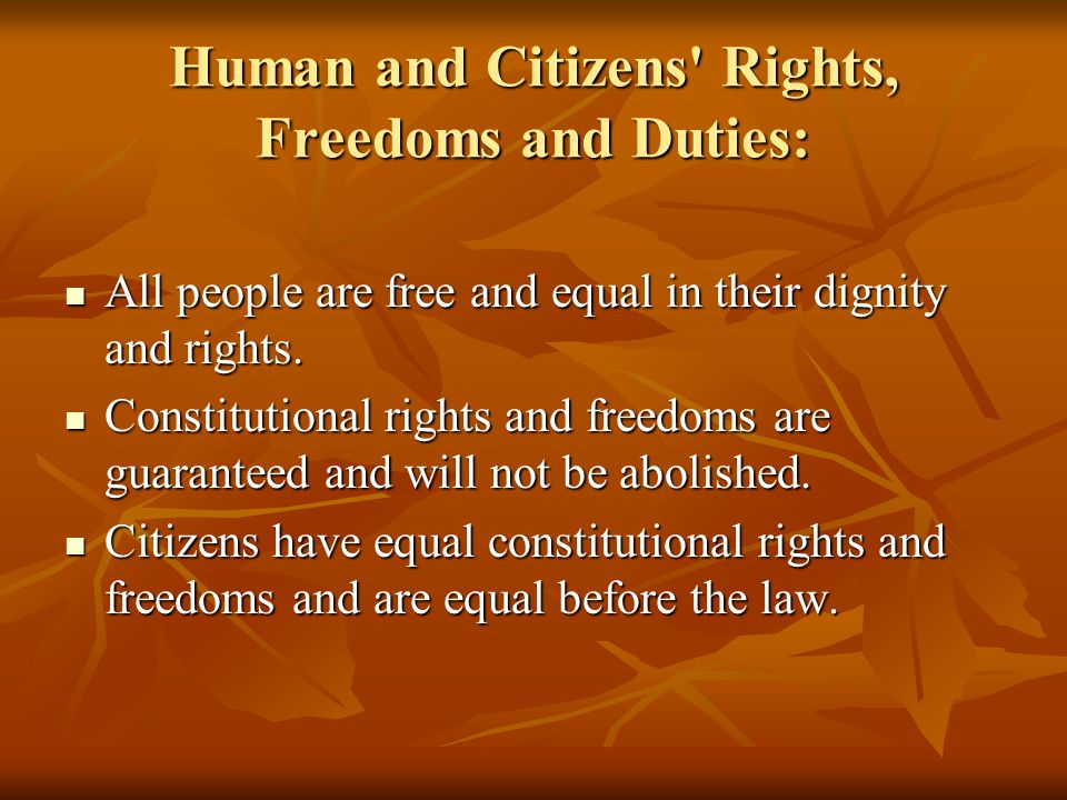 Human and Citizens Rights, Freedoms and Duties: