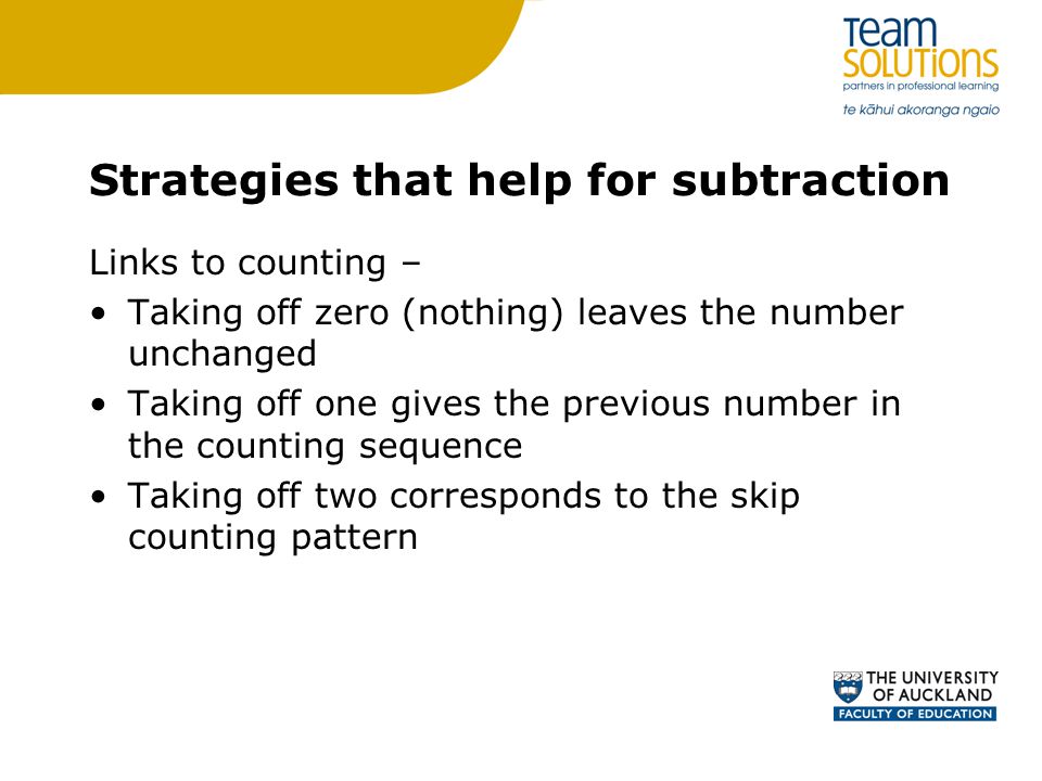 Strategies that help for subtraction