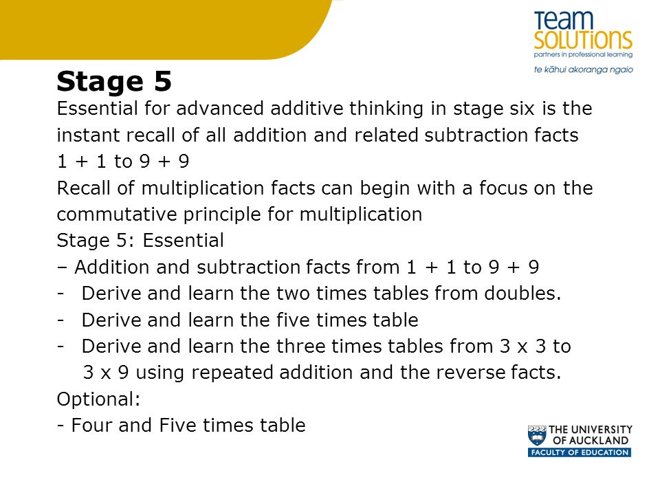 Stage 5 Essential for advanced additive thinking in stage six is the