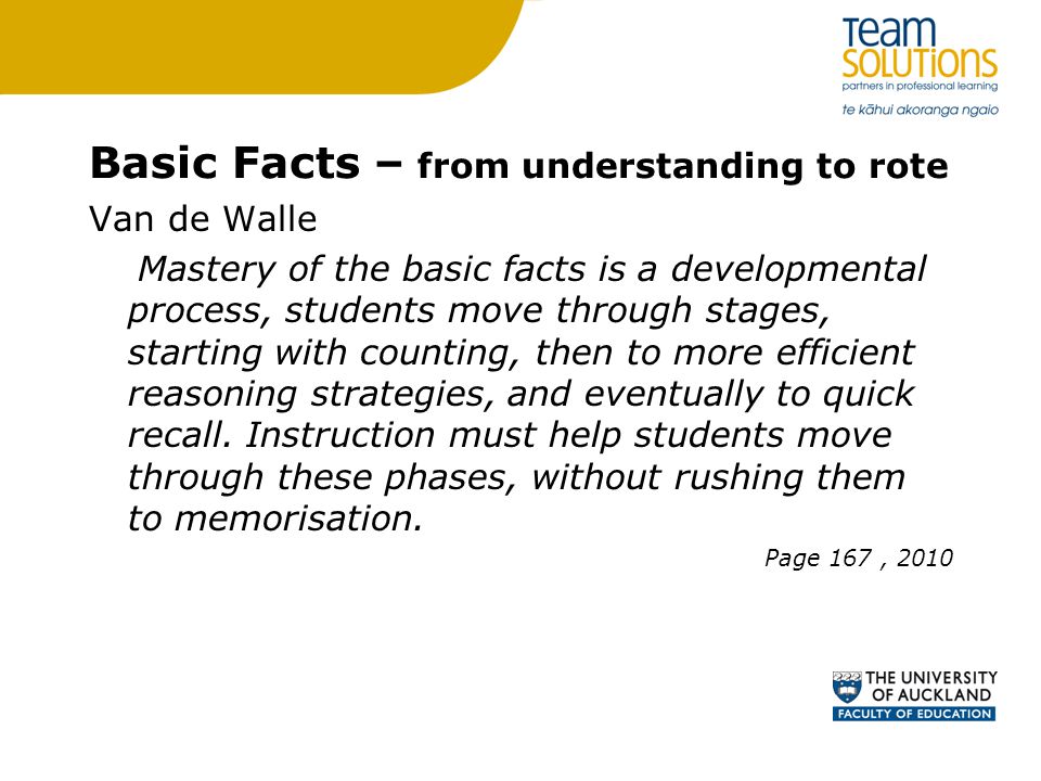 Basic Facts – from understanding to rote