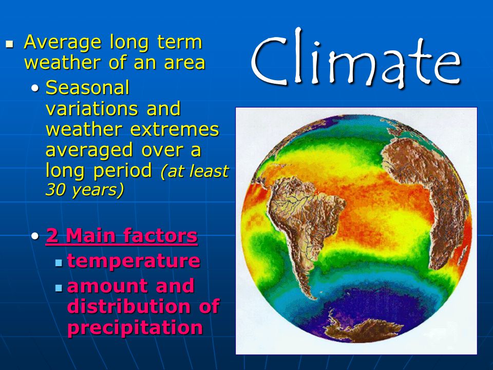 Climate Average long term weather of an area