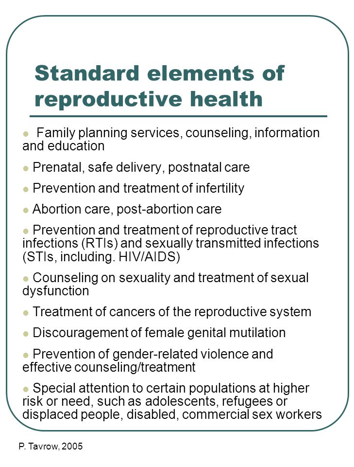 Standard elements of reproductive health