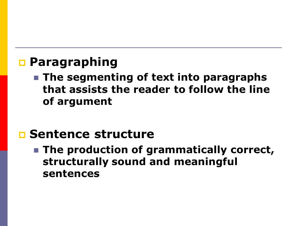Paragraphing Sentence structure