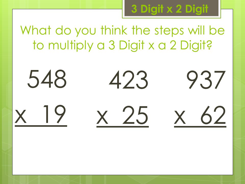What do you think the steps will be to multiply a 3 Digit x a 2 Digit