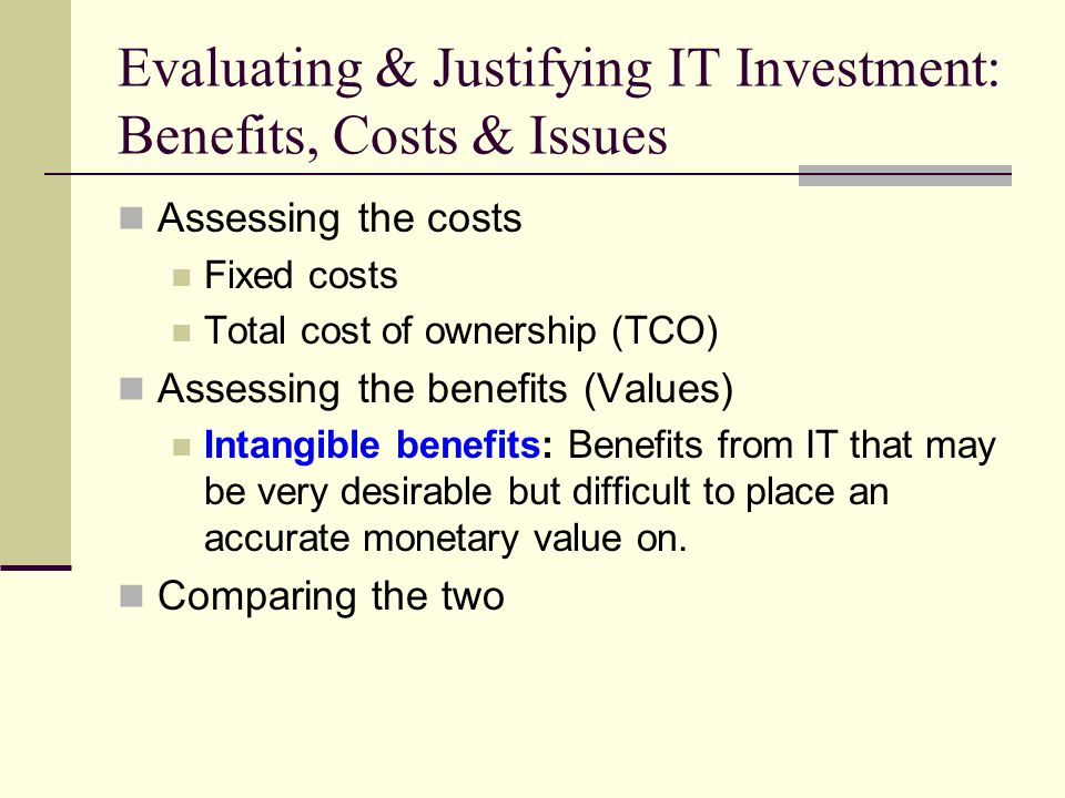 Evaluating & Justifying IT Investment: Benefits, Costs & Issues