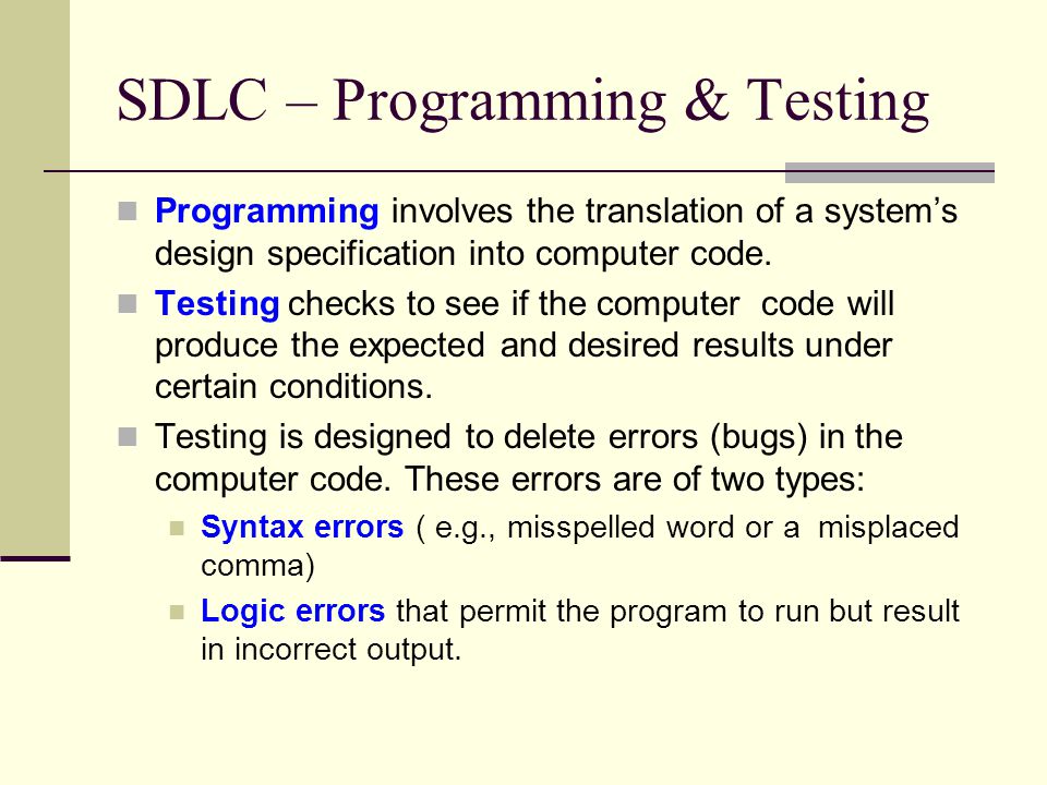 SDLC – Programming & Testing