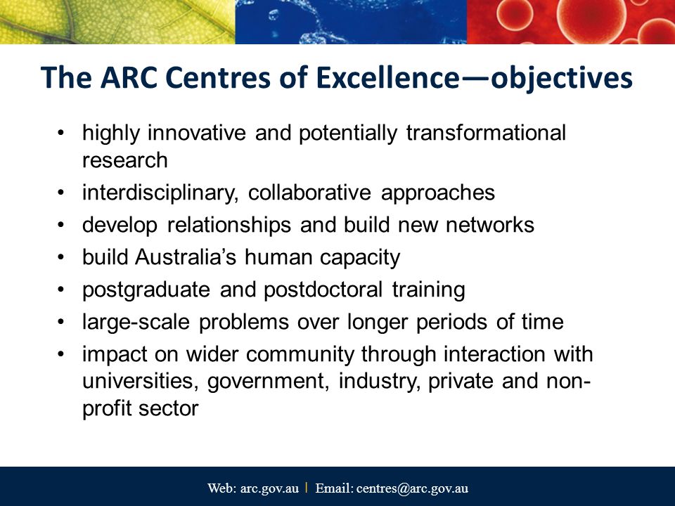 The ARC Centres of Excellence—objectives
