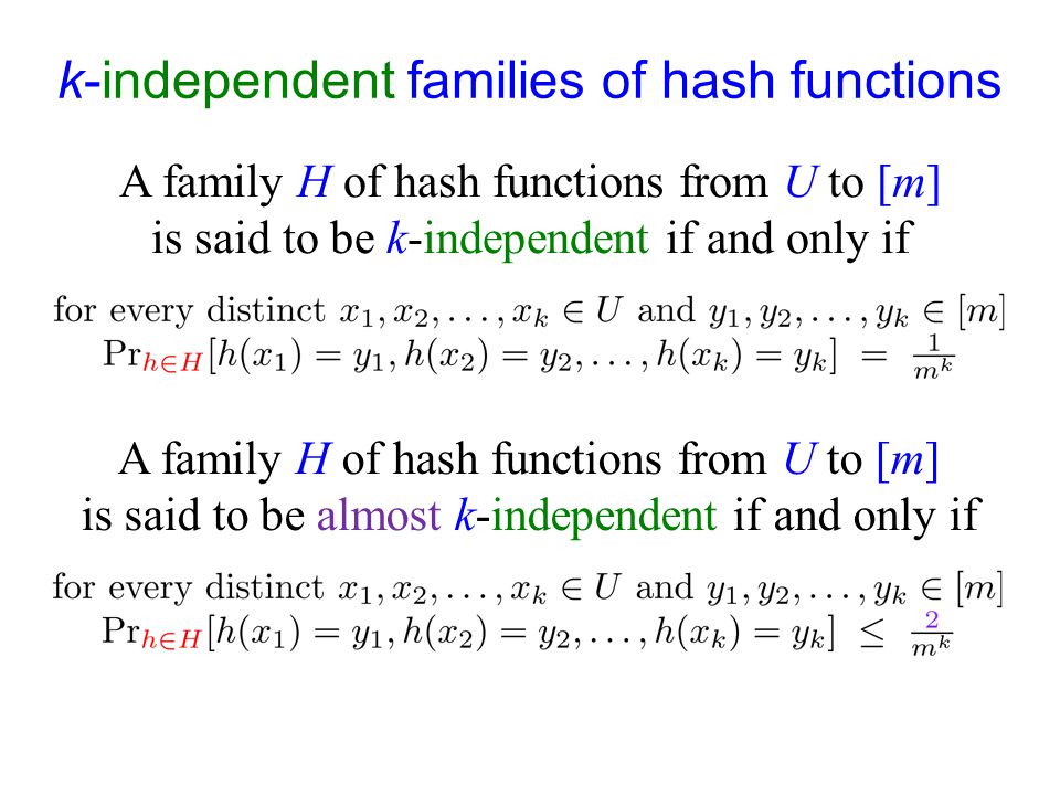 k-independent families of hash functions