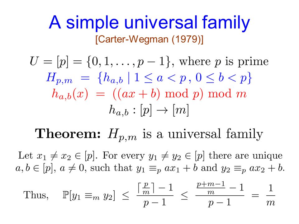 A simple universal family [Carter-Wegman (1979)]