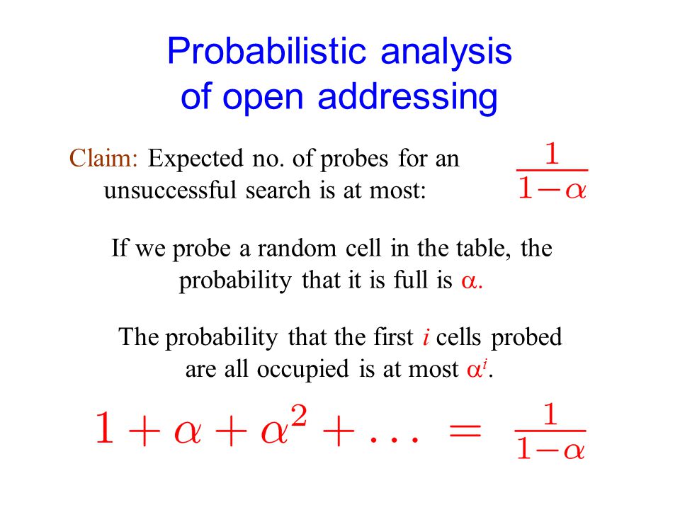 Probabilistic analysis of open addressing