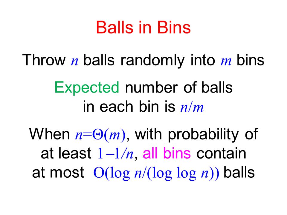 Balls in Bins Throw n balls randomly into m bins