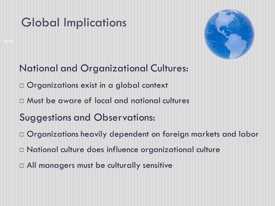 Global Implications National and Organizational Cultures: