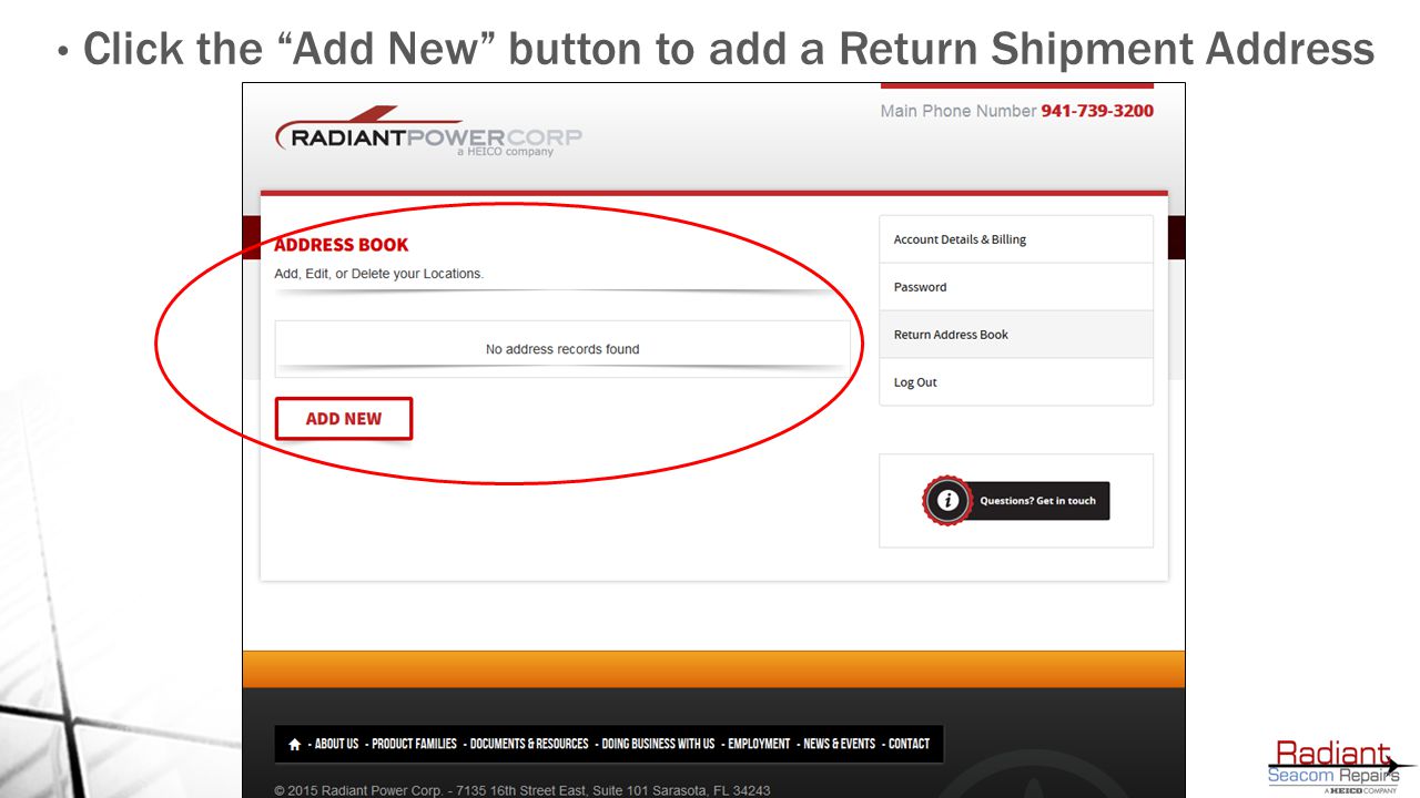Click the Add New button to add a Return Shipment Address